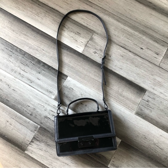 Michael Kors Callie All Black Patent Leather Lambskin Satchel Handbag Crossbody - Picture 2 of 14